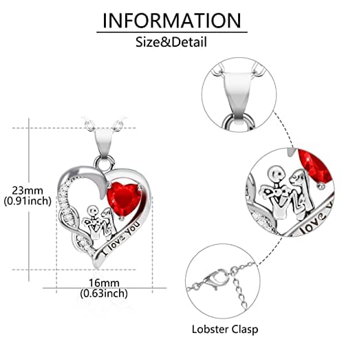 Aoyosic Nightmare Before Christmas Heart Necklace Gifts for Wife Girlfriend Her Women, Nightmare Necklace Silver Sally and Jack Heart Pendant Necklace Christmas Jewelry - Thumbnail 3