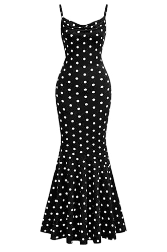 PRETTYGARDEN Womens Summer Dresses 2026 Polka Dot Spaghetti Strap Cowl Neck Bodycon Wedding Cocktail Mermaid Maxi Dress(Dot Black White,Large) - Image 1