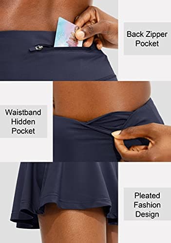 SANTINY Pleated Tennis Skirt for Women with 4 Pockets Women's High Waisted Athletic Golf Skorts Skirts for Running Casual (Navy_XS) - Thumbnail 4