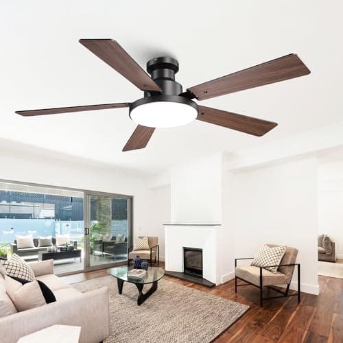 Vaczon 52 Inch Low Profile Black Ceiling Fan with Lights, 12.2'' Large 3CCT LED Light Panel, APP & Remote, 6-Speed Quiet Reversible DC Motor, Modern Flush Mount Ceiling Fan for Bedroom Living Room - Image 1