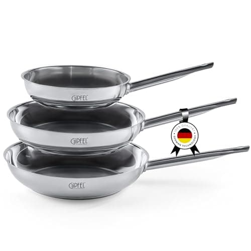 GIPFEL INTERNATIONAL 3 Piece Stainless Steel Frying Pan Set 8, 10, 12 Inch - Tri Ply Stainless Steel Skillet Healthy Cookware - Fry Pans for Induction Gas Electric Ceramic Stove & Oven Safe - Image 1