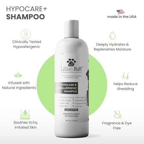Lillian Ruff PRO Formula HypoCare+ Oatmeal Dog Shampoo | Clinically Tested Hypoallergenic Formula for Itch & Allergy Relief – Fragrance-Free with Aloe, Vitamin E & Pro-Vitamin B5 – Made in USA - Thumbnail 3