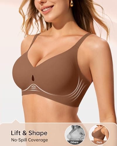 LetsJoli Wireless Bras for Women Jelly Seamless Push Up Support Bras for Older Women Lift No Underwire(Brown XL) - Thumbnail 3