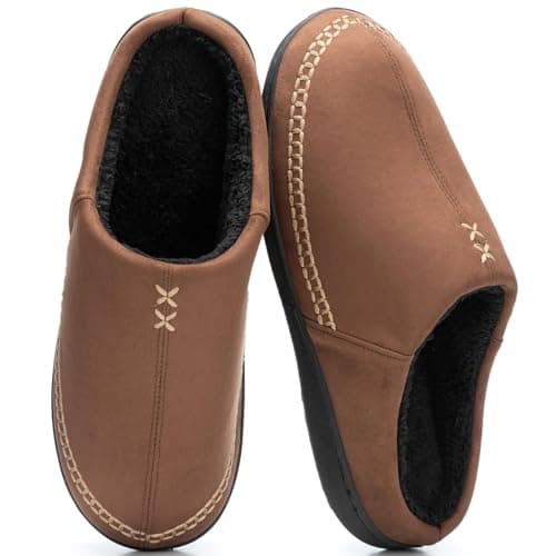 GOEWY Mens Moccasin Slippers with Memory Foam Indoor Outdoor House Shoes Non-Slip Men's Slipper Warm Comfy Slippers for Men Gifts for Men Him Dad Coffee 11 12 - Image 1