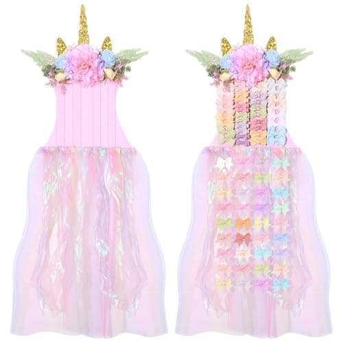 Unicorn Bow Holder for Girls Hair Bows, Baby Hair Clip Organizer Barrettes Claw Clips Storage Wall Hanging Display for Toddler Baby Girl Nursery Room Decor