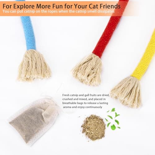 Retro Shaw Cat Chew Toys, 3-Pack Durable Rope Toys with Refillable Organic Catnip, Safe Dental Cleaning Interactive Toy for Indoor Cats & Kittens, 23.6 Inches - Thumbnail 6