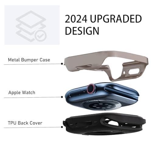 SDOCEBF Metal Bumper Case for Apple Watch Series 9 8 7 45mm Protector, Apple Watch Case 45mm iWatch Rugged Bumper 45 mm with TPU Back Cover, Raised Edge Screen Protection, Titanium Original - Thumbnail 3