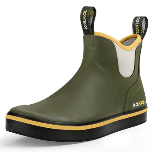 Kalkal Men's Deck Boots Anti-Slip Saltwater Fishing Rain Boots with Memory Foam, Waterproof Rubber Ankle Work Boots for Sailing (Lime Green, Size8) - Image 1