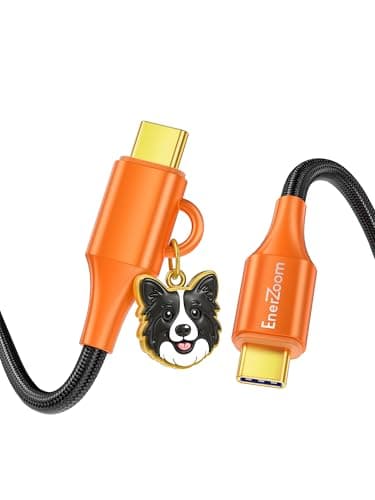 enerzoom 240W USB C to USB C Cable for Pet Lover [3.3ft], Cute Unique Pet Charm SGS Certified Fast Charging Nylon Braided 30000 Bends Thoughtful Daily Gift for True Dog and Cat Lovers - Border Collie - Image 1