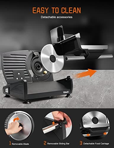 Meat Slicer, 200W Electric Food Slicer with 2 Removable 7.5" Stainless Steel Blades and Stainless Steel Tray, Child Lock Protection, Adjustable Thickness, Food Slicer Machine for Meat Cheese Bread - Thumbnail 4