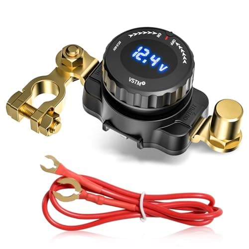Top Post Battery Disconnect Switch with Voltmeter, 5V-80V Car Battery Disconnect Switch, Negative On/Off Master Isolator Power Cut Shut Off for Car, RV, Boat, Truck, ATV - Image 1