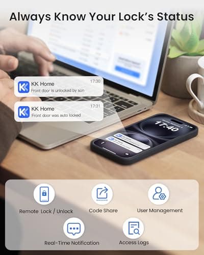 TEEHO TE012W-H WiFi Keypad Door Lock with Handle Set, Fingerprint Smart Locks, Front Door Keyless Entry, APP Remote & Voice Control, Digital Deadbolt with 2 Keys, Auto-Lock, Easy Install, Satin Nickel - Thumbnail 5