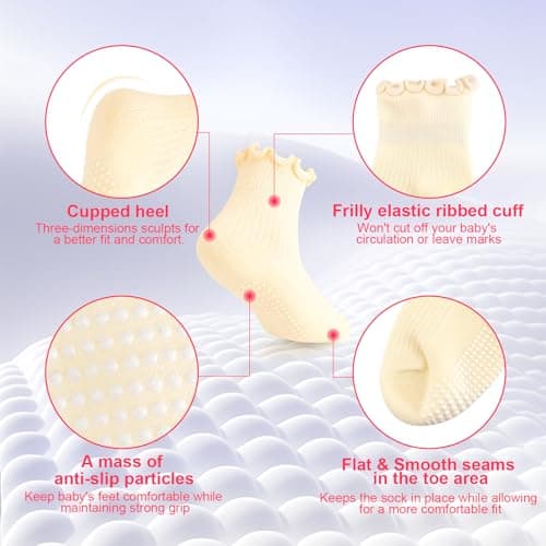 Henland-Jump 6 Pairs Toddler Ruffle Socks for Girls - Baby Grip Socks with Non-Slip, Cute Grippy Frilly Design - Thumbnail 5
