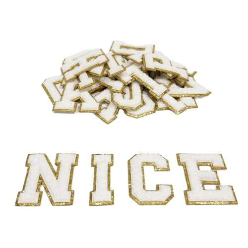 Chenille Letter Patches Self-Adhesive, 26PCS A-Z Alphabet Embroidered Applique Kit for Clothing, Hats, Backpacks, Jeans - Fluffy Puffy Varsity Style DIY Stickers (White 2.2Inch) - Image 1
