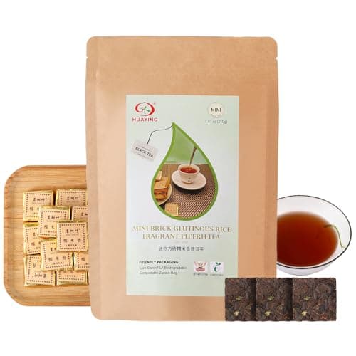 HUAYING Pu-erh Tea, Ripe Puerh Tea Mini Brick Tea Cake with Glutinous Rice Fragrant, Loose Leaf (7.41 Ounce/210g) - Image 1