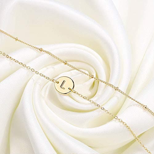 MONOZO Initial Bracelets for Women Jewelry Gifts, Dainty 14K Gold Filled V letter Initial Bracelet Personalized Disc Monogram Charm Bracelet Jewelry Gifts for Women Bridesmaids - Thumbnail 5