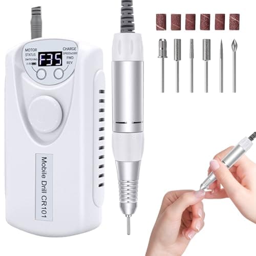 Professional Nail Drill Electric File:COYZU 35000RPM Portable Cordless Nail Drill Machine with Bits, Rechargeable E File for Acrylic & Gel Nails, Manicure & Pedicure Tech Tool for Home Salon, White - Image 1