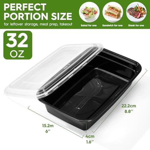Glotoch 50 Pack (100-Piece) 32 oz 1 Compartment Meal Prep Containers with Lids, Plastic Food Storage Containers for Lunch, Microwave, Freezer, and Dishwasher Safe Take out Containers - Thumbnail 2
