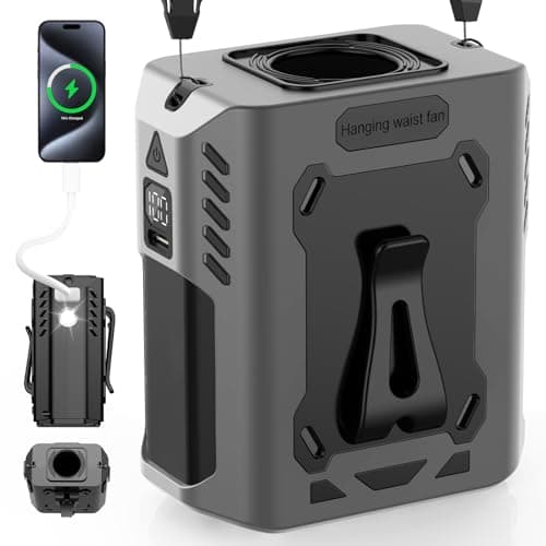 Portable Waist Fan, 5-Speed 14800RPM Strong Airflow, Personal Rechargeable Fan[Max 25H Working Time], 8000mAh Hands-Free Neck Fan, Wearable Belt Fans for Camping/Outdoor/Jobsite/Travel/Fishing