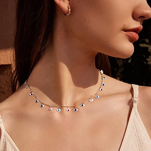 Valloey Rover Evil Eye Choker Necklace for Women 14k Gold Plated Dainty Short Chain Necklace Gift for Women - Thumbnail 2