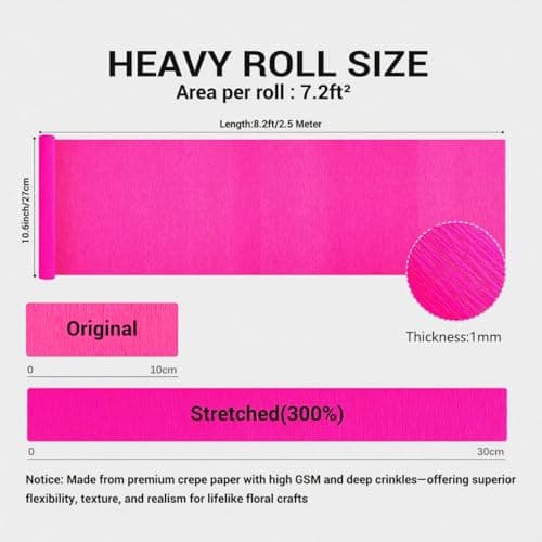 Heavy Crepe Paper for Flower Making, DIY Crafts | Italian-Quality Crepe Paper with 300% Stretch | Papel Crepe de Colores Paquete - Thumbnail 2