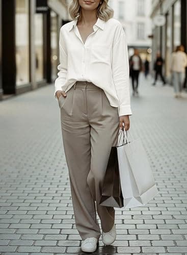 Astylish Womens Lightweight Loose Fit Flowy Tunic Tops Office Casual Spring Summer Linen Cotton Gauze Button Up Shirts Roll Up Long Sleeve V Neck Camp Trendy Soft Cute Simple Blouses White Small - Thumbnail 6