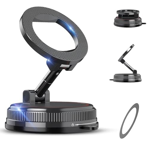 NotiXas Car Phone Holder Mount, 108LBS Vacuum Suction for MagSafe Car Mount, 3000gf Magnetic 360° Adjustable Carbon Fiber Phone Holders for Your Car for iPhone 17 Pro Ma/17/16/15/14/13/12, Desk & Gym - Image 1