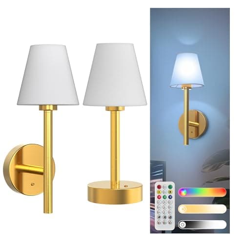 L LOHAS LED Battery Operated Wall Sconce & Table Lamp 2-in-1, 10000mAh Battery Powered Dimmable Wall Lamp with App, 15 DIY Color, Wireless Sconces Wall Decor for Living Room, Bedroom, Gold - Image 1