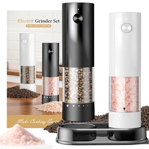 Electric Salt and Pepper Grinder Set - Rechargeable Automatic Salt and Pepper Shakers, Kitchen Appliances with External Adjustable Coarseness, Larger Hopper for Cooking, Home Gifts(2 Pack,Black/White) - Image 1