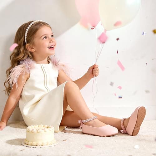 DREAM PAIRS Toddler Little Girls Dress Shoes Flower Girl Mary Jane Ballet Flat Shoes with Pearl Ankle Strap & Satin Bow for Wedding/Party,Size 13 Little Kid,Pink,SKFA26002K - Thumbnail 2