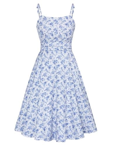 Belle Poque Wedding Guest Dress for Women Cute Sundress Summer Beach Dress 2024 Trendy Blue Floral M - Image 1