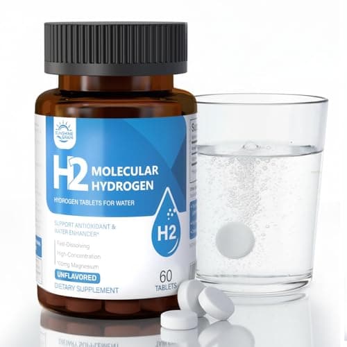 Molecular Hydrogen (H2) Tablets with Magnesium – 12 PPM Hydrogen Water Tablet for Drinking Water, Antioxidant-Rich, Supports Cellular Health, Recovery & Cognitive Function – Unflavored, 60 Tablets