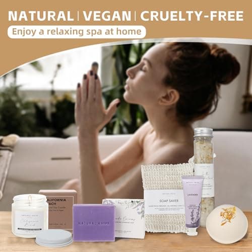Natural Amor Handmade Spa Gift Set 6 pcs– Includes Citrus Bath Bomb, Lavender Hand Cream, Soap, Bath Salt, Candle – Relaxing Self-Care Kit for Women - Thumbnail 5