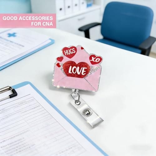 Funny Valentines Nurse Badge Reel Retractable, Valentines Spring Gifts for Nurse/Girlfriend/Women/Mom Glitter Pink Love Letter Badge Reel, ID Card Badge Holder for Doctor Work Teacher Office Staff - Thumbnail 5
