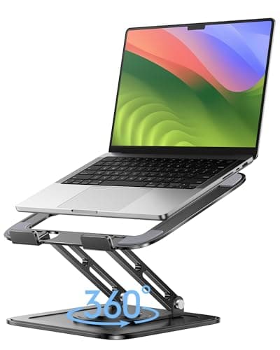 LOXP Adjustable Laptop Stand, Computer Stand with 360 Rotating Base, Ergonomic Laptop Riser Mount for Desk Foldable Protable Computer Desk Fits with MacBook Pro Air (10-16") - Black - Image 1