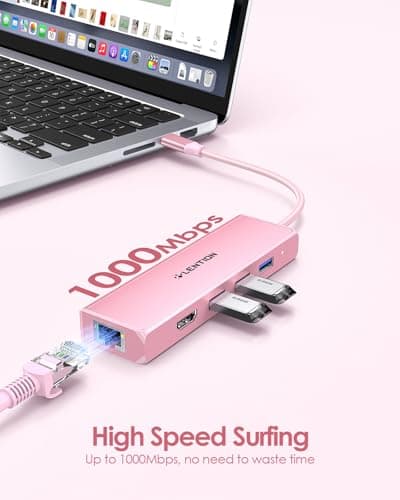 LENTION USB C Hub with a Gigabit Ethernet Port, 4K HDMI Display, 3 USB-A USB 3.0 Ports for MacBook Pro, MacBook Air, Dell, Lenovo, HP Laptops and More, Stable Driver Certified (C25, Rose Gold) - Thumbnail 4