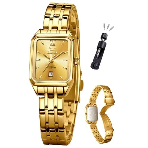 OLEVS Womens Watch Dainty Gold Ladies Watches for Women Rectangle Fashion Water Resistant Small Wrist Watch Women Square Stainless Steel Analog Dressy Date Women's Watches Relojes para Mujer - Image 1