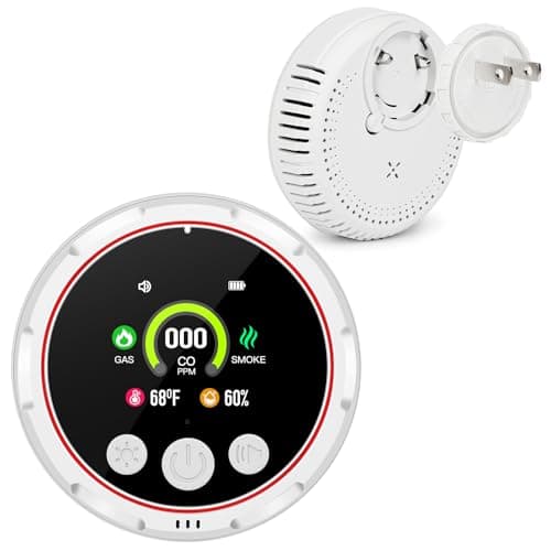 Carbon Monoxide Detectors, 5-in-1 Plug in Natural Gas & Smoke Detector, CO Methane Propane Combustible Combination Gas Alarm with Temp Humidity Sensor HD Screen for RV Home Travel Kitchen White 1 Pack - Image 1