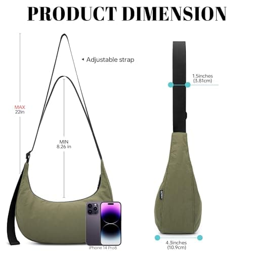 GEMIU Medium Crossbody Crescent Bag for Women Nylon Crossbody Hobo Bag with Adjustable Strap Army Green - Thumbnail 3