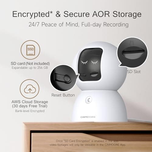 CINMOORE 2.5K Pet/Dog Camera with Speaker/Phone App, No-Monthly-Fee AI Person/Pet/Cry Detection Security Camera Indoor, PTZ 2.4GHz WiFi Baby Monitor Cameras for Home Security, Night Vision, 2-Way Talk - Thumbnail 6