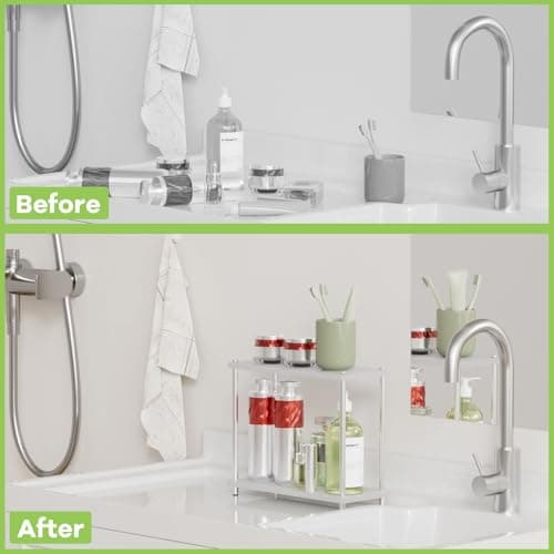 Bathroom Countertop Organizer Water Absorbing Stone Bathroom Organizer 2 Tier Skincare Organizer with Perfume & Makeup - Thumbnail 4