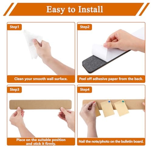 HULAVO 8Pcs Rectangle Felt Cork Board Bar Strips with 35 Pushpins, Self-Adhesive Bulletin Board Strips for Office School Home Wall Decor Stickers Memos Schedules Photos Display -Gradual Red - Thumbnail 6