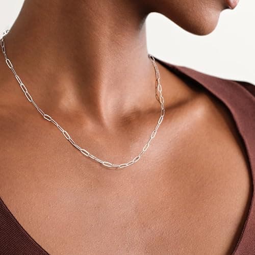IEFWELL Silver Chain Necklace for Women - 3.5mm Silver Paperclip Chain Necklace, 22 inches Sturdy Hypoallergenic Chains, Jewelry Gifts for Men Girlfriend - Thumbnail 2