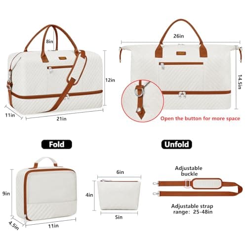 Weekender Bag for Women Travel Duffel Bag - Carry On Overnight Bag with Shoe Compartment Large Nylon Duffle Tote 21.5" for Traveling Business Weekend Trip 3Pcs Set - Thumbnail 6