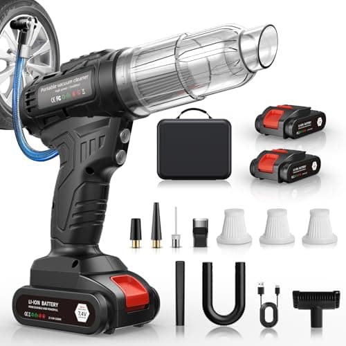 Car Vacuum Portable CordlessTire Inflator for Car 2in1, 40000Pa High Power Dust Buster, Rechargeable 2 Batteries Powered Vacuum Cleaner for Office Home Pet Hair Gifts for Husband Men Black - Image 1