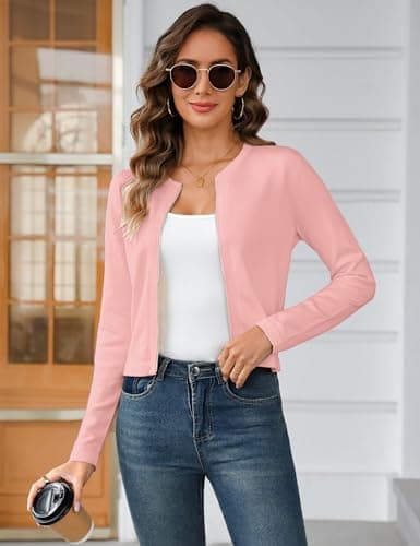 Totatuit Long Sleeve Zipper Up Sweatshirts for Women Lightweight Zip Front Cardigan Fashion Loose Knitted Sweater with Zipper Comfortable Fall Tops Casual Jacket for Travel Pink - Thumbnail 5