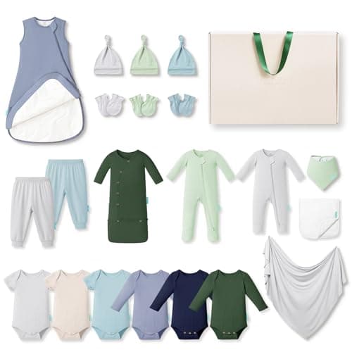 PurComfy Bamboo Newborn Clothes Gift Set: 21-Piece Deluxe Baby Boy Clothes Set, Premium Baby Layette Set, Infant Clothing Essentials — Everything Premium Set, 0-3 Months - Image 1