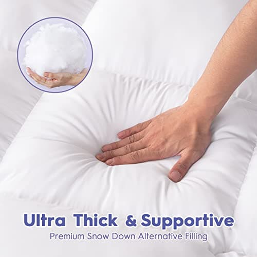 ABENE California King Size Mattress Topper for Back Pain Relief, Extra Thick Mattress Pad Pillowtop, Soft Plush Mattress Cover Bed Topper with Deep Pocket, Overfilled Down Alternative Filling, White - Thumbnail 6