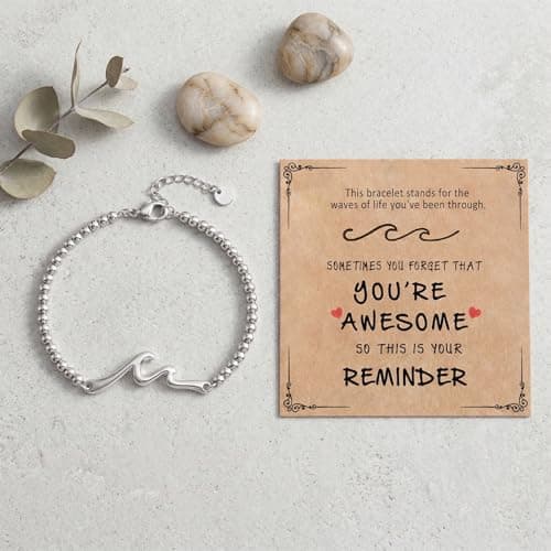 Wisedawn Easter Basket Stuffers for Teens Girl Kid Women, Unique Easter Gift for Teen Girl Kid Women Adults with Gift Card, Slive Beaded Bracelet for Woman Girl - Thumbnail 5