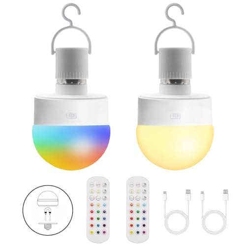 HISTAR Tent Lights for Camping 2000mah, Rechargeable Light Bulbs with Remote, Timer, Dimmable, E26 Battery Operated Light Bulb, 3 Color Temperature, RGB, Magnetic Base - Image 1